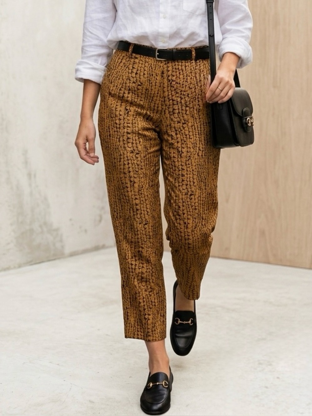 Allison Taylor Silk Brown and Black Snake Printed‎ cropped pants 12